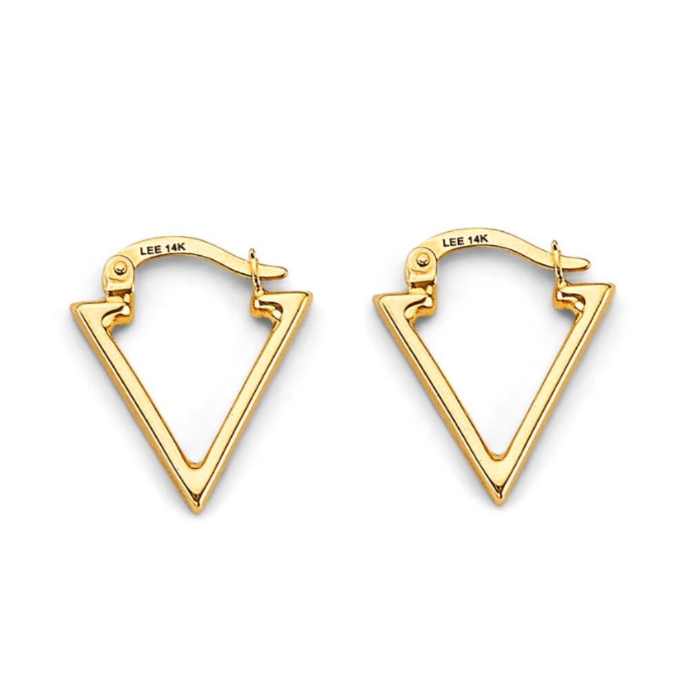 14KT Gold Triangle Shape Hoop Earrings 20x15mm